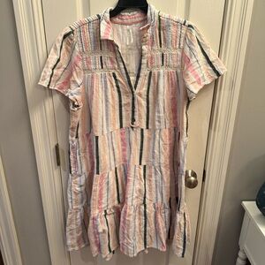 Anthropologie Greogina tiered cotton stripe shirt dress. Size XL